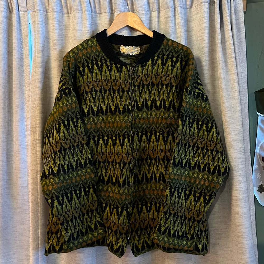 Koi Men's Olive and Black Zip-Up Sweater